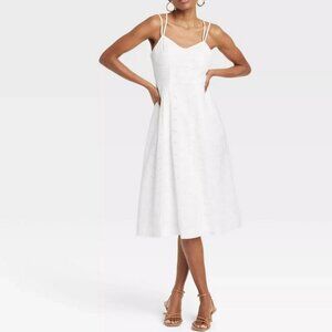 Women's Eyelet Casual Summer Dress Midi Sundress - A New Day White S